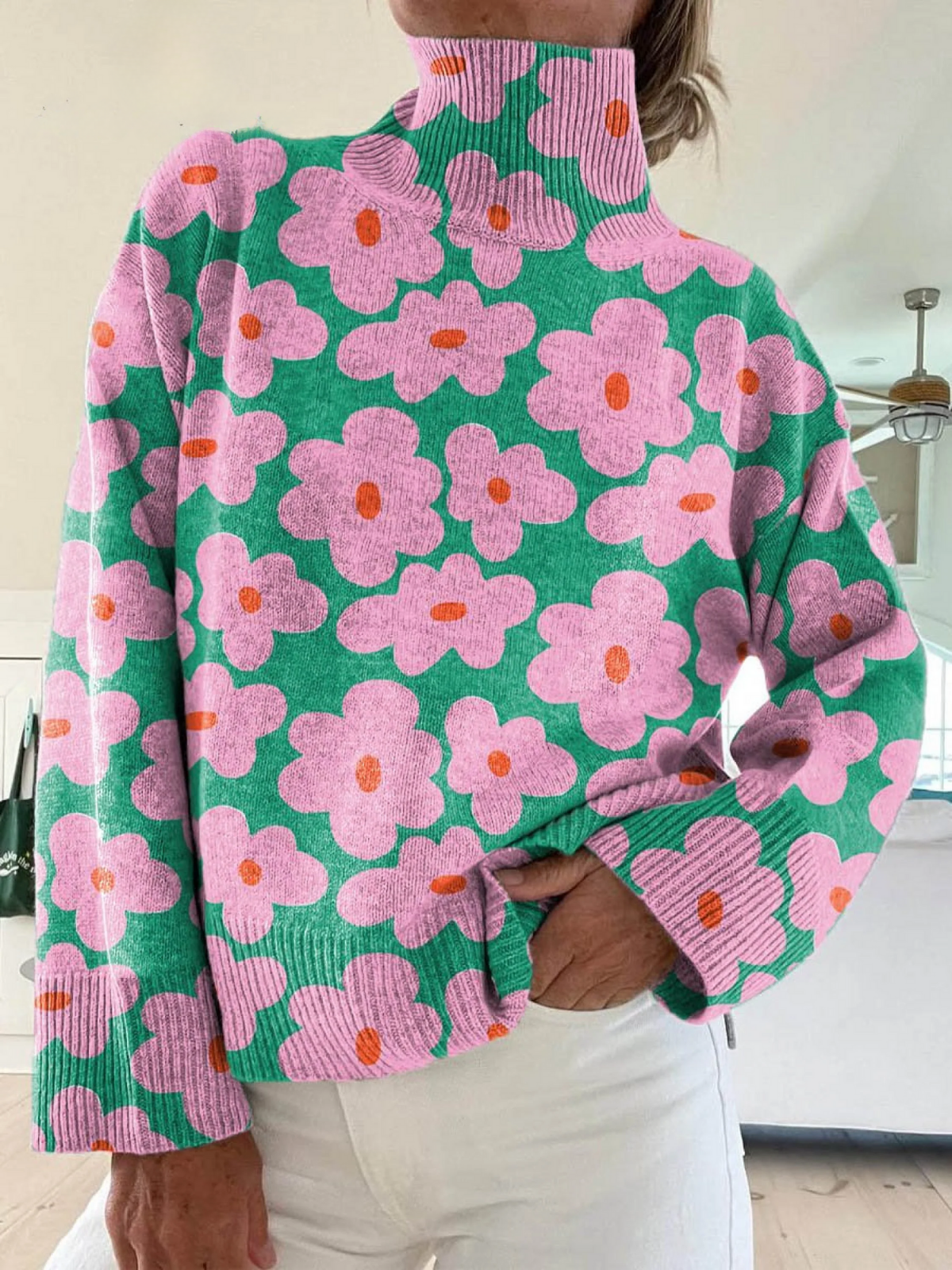 Aspen | Blommig stickad tröja